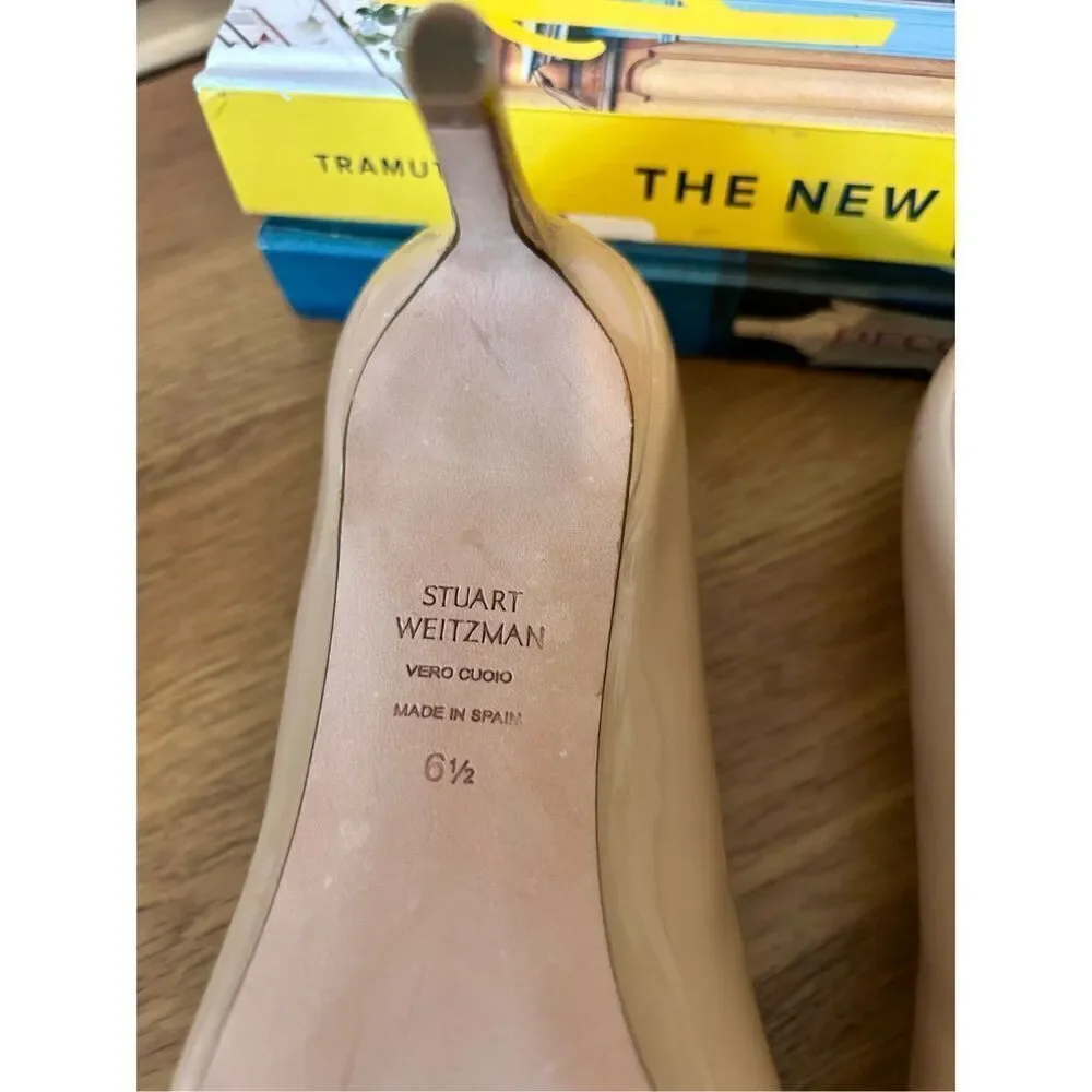 Stuart Weitzman Leigh 70 Patent Leather Adobe Pumps in Nude Size 6.5 - Picture 9 of 9